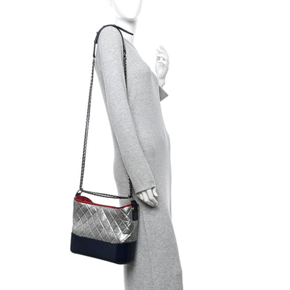 Chanel Metallic Aged Calfskin Quilted Medium Gabrielle Hobo Silver Navy Red 2 of 11