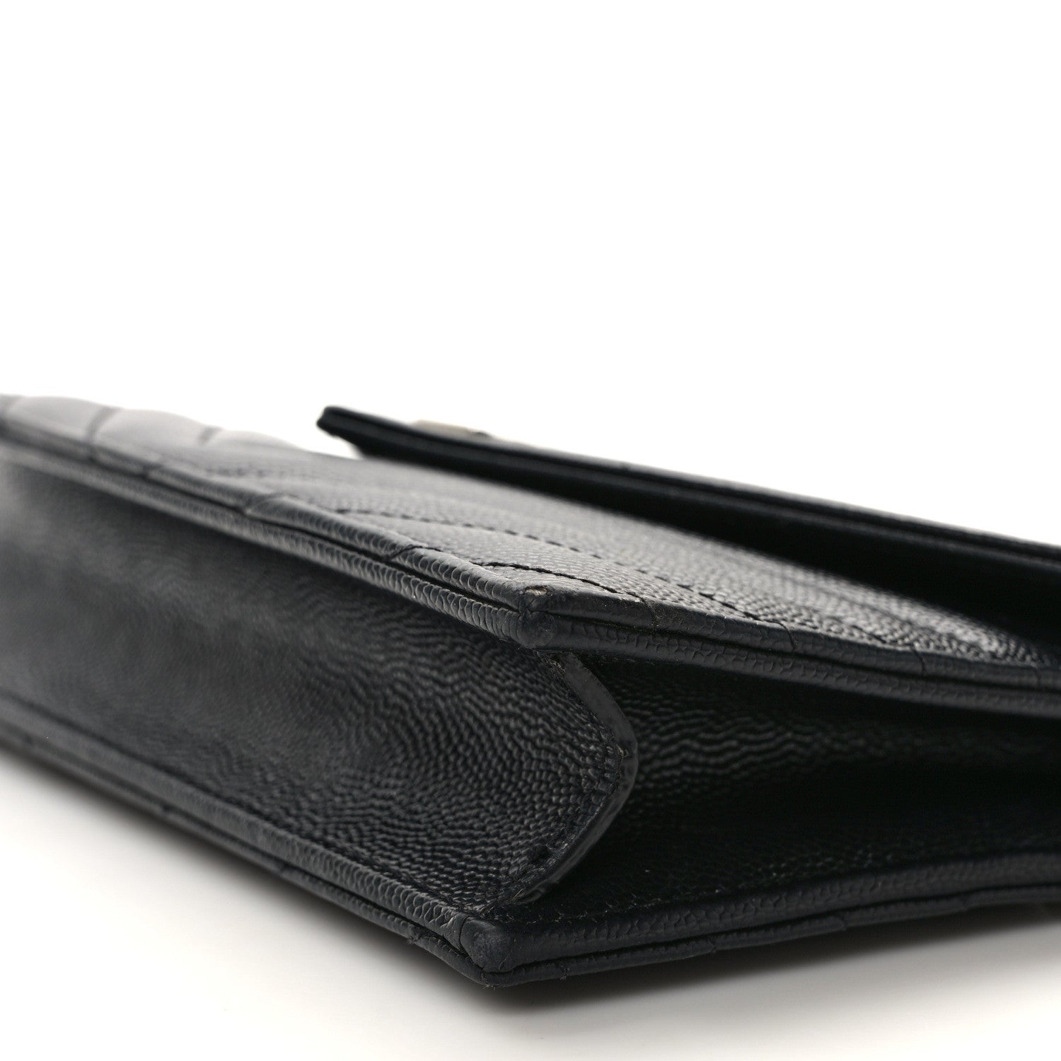 Saint Laurent Grain De Poudre Matelasse Chevron Monogram Envelope Chain Wallet Black 9 of 15