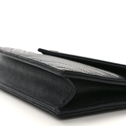 Saint Laurent Grain De Poudre Matelasse Chevron Monogram Envelope Chain Wallet Black 9 of 15