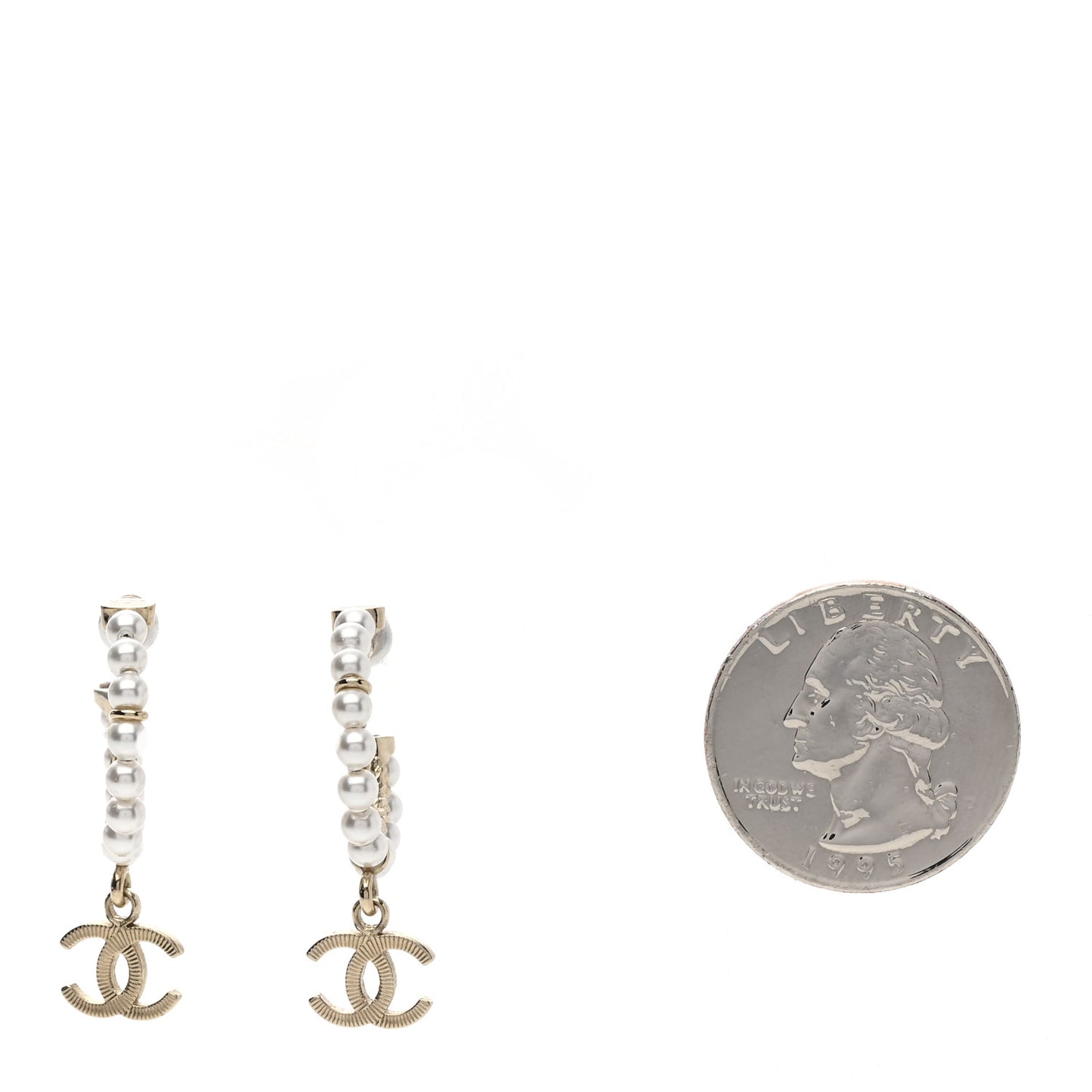 Pearl Charms CC Hoop Earrings Gold