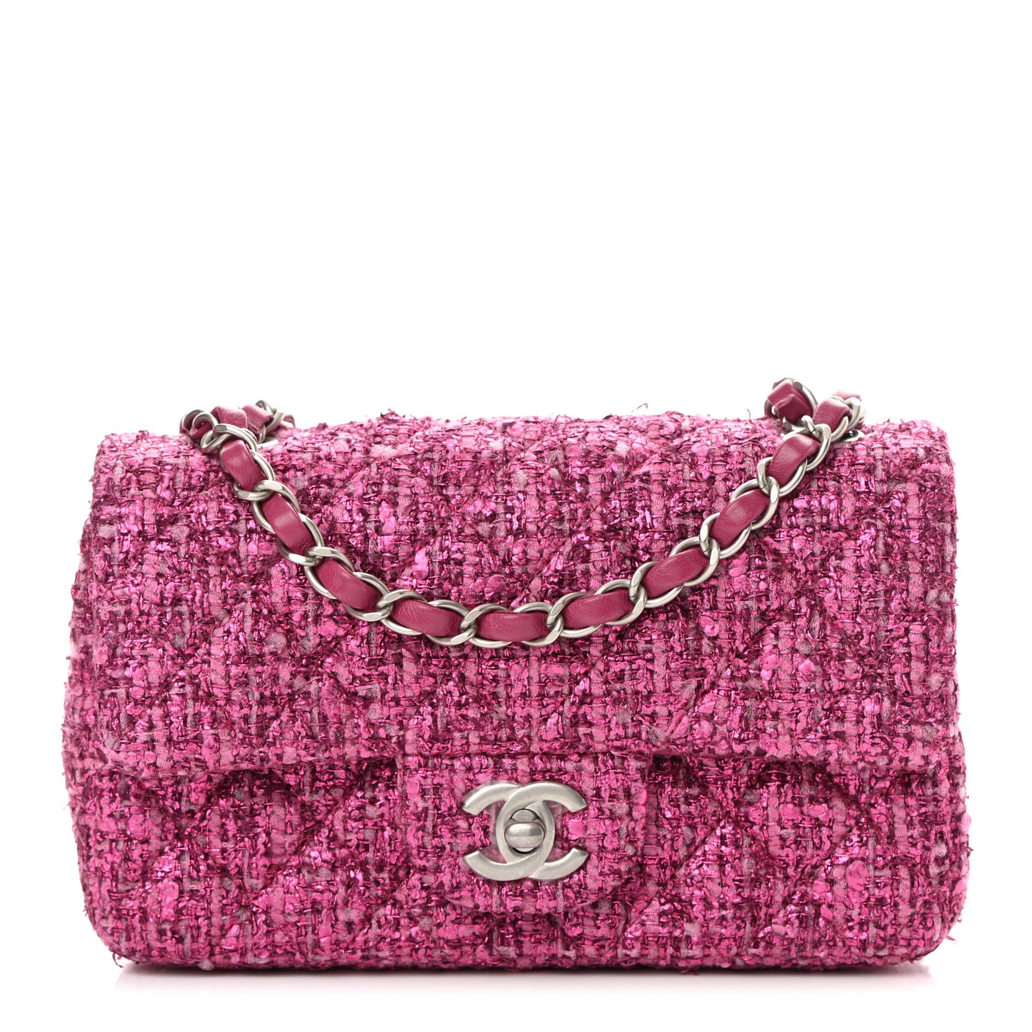 Metallic Tweed Quilted Mini Rectangular Flap Pink