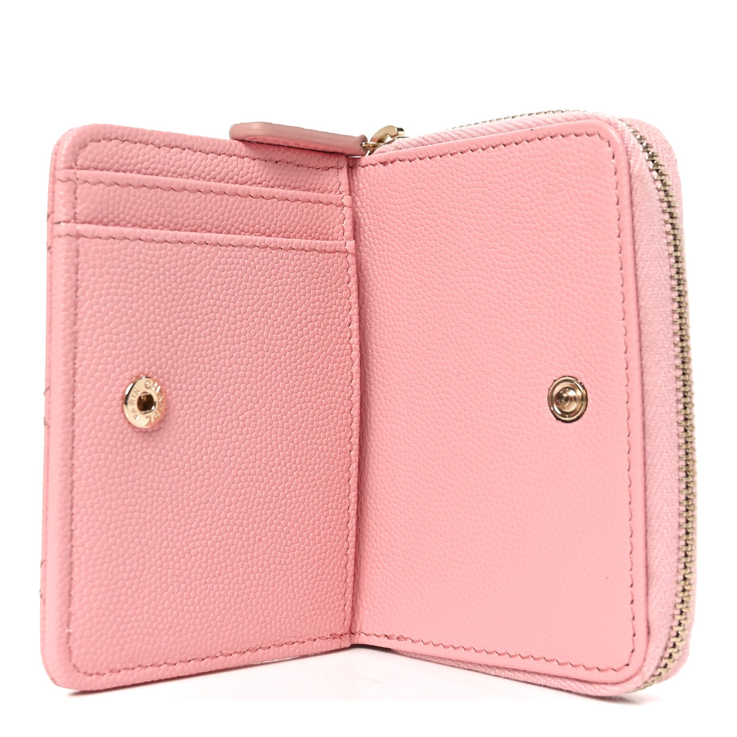 Caviar Quilted Compact Zipped Wallet Pink