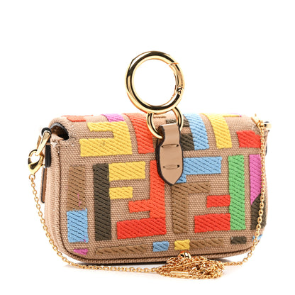 Fendi Canvas Vitello King FF Multicolor Embroidered Nano Baguette Charm Multicolor Cuoio 3 of 10