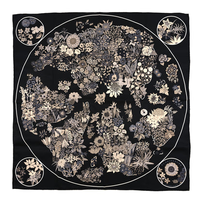 Hermes Silk Planifleurs Scarf 90 Black Gris Parchemin 1 of 3