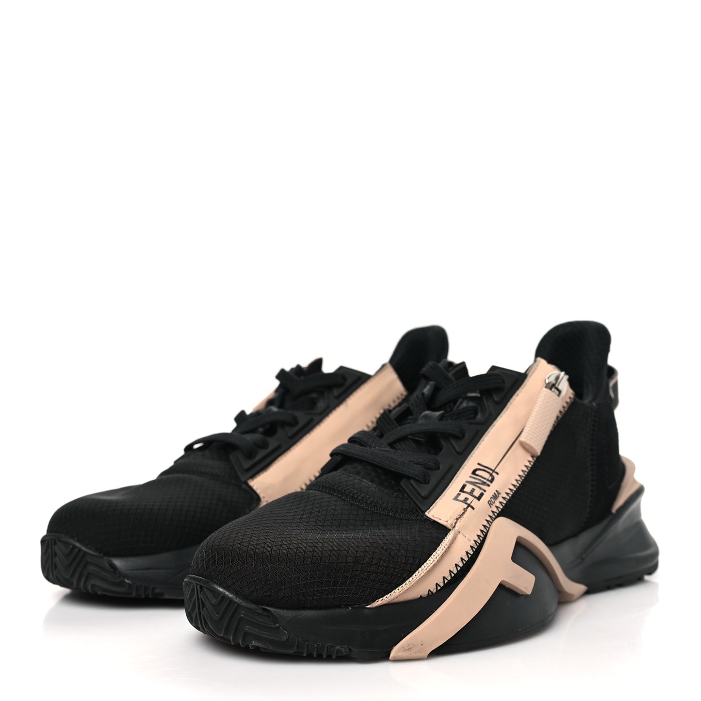 Nylon Suede Lycra Fendi Flow Low Top Sneakers 36 Black