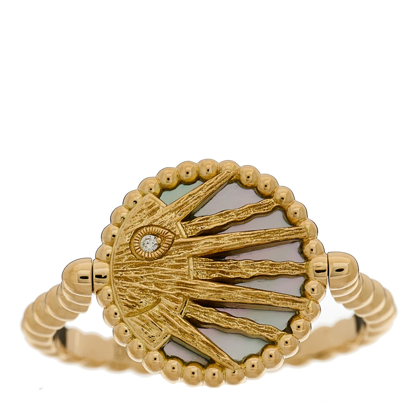 Christian Dior 18K Yellow White Gold Diamond Black Onyx Mother of Pearl Rose Celeste Ring 54 6.75 1 of 6