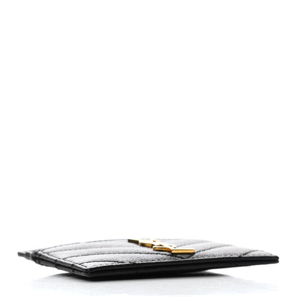 Saint Laurent Grain De Poudre Matelasse Chevron Monogram Credit Card Case Black 4 of 7