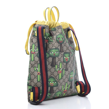 Gucci Soft GG Supreme Monogram Smiling Plants Childrens Drawstring Backpack Beige Ebony Multicolor Crop 2 of 9