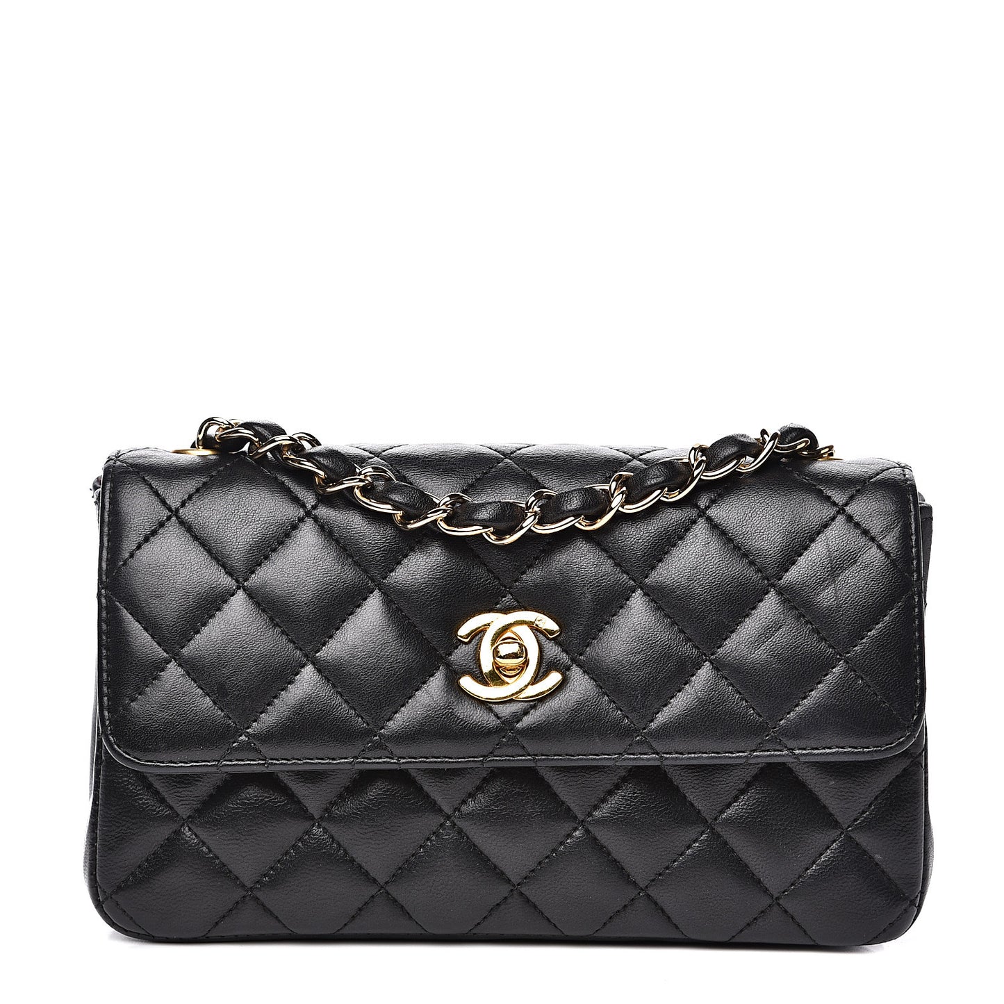 Lambskin Quilted Mini Rectangular Flap Bag Black
