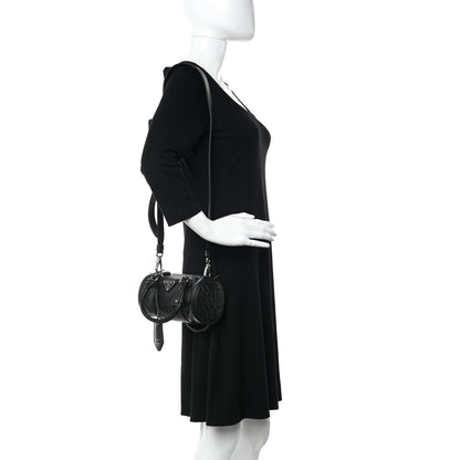 Prada Nappa Antique Re-Edition 2002 Barrel Shoulder Bag Black 2 of 13