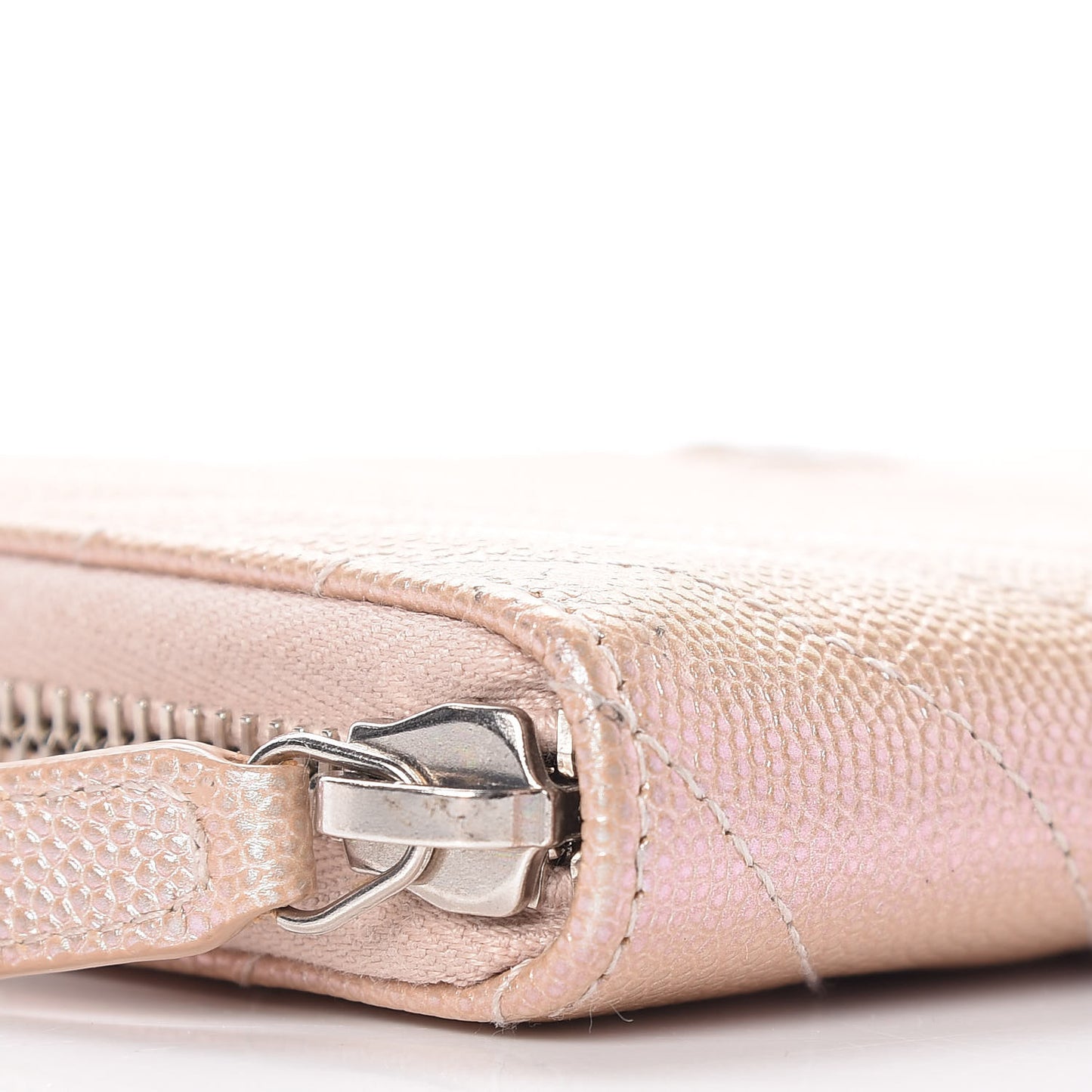Metallic Caviar Chevron Quilted Large Gusset Zip Around Wallet Light Gold