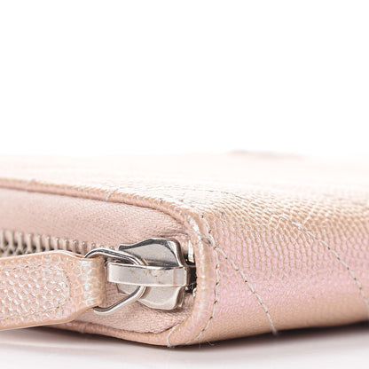 Chanel Metallic Caviar Chevron Quilted Large Gusset Zip Around Wallet Light Gold 9 of 11