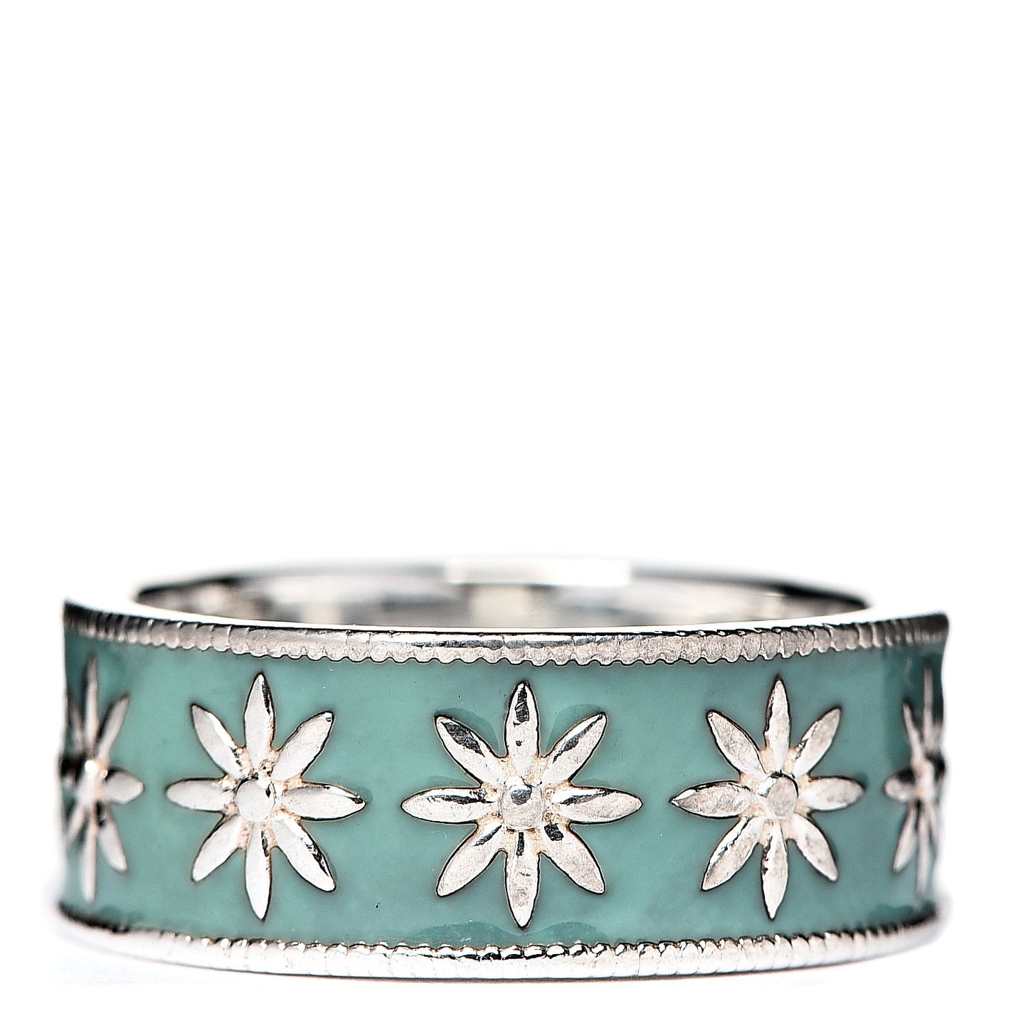 Sterling Silver Enamel Daisy Band Ring 49 5