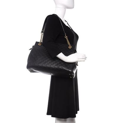 Gucci Guccissima Signature Large Shoulder Tote Bag Black 2 of 17