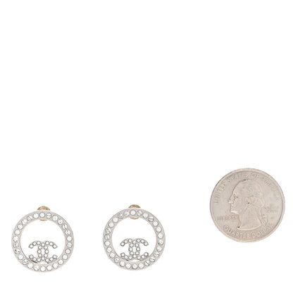 Chanel Crystal CC Round Earrings Silver 2 of 6