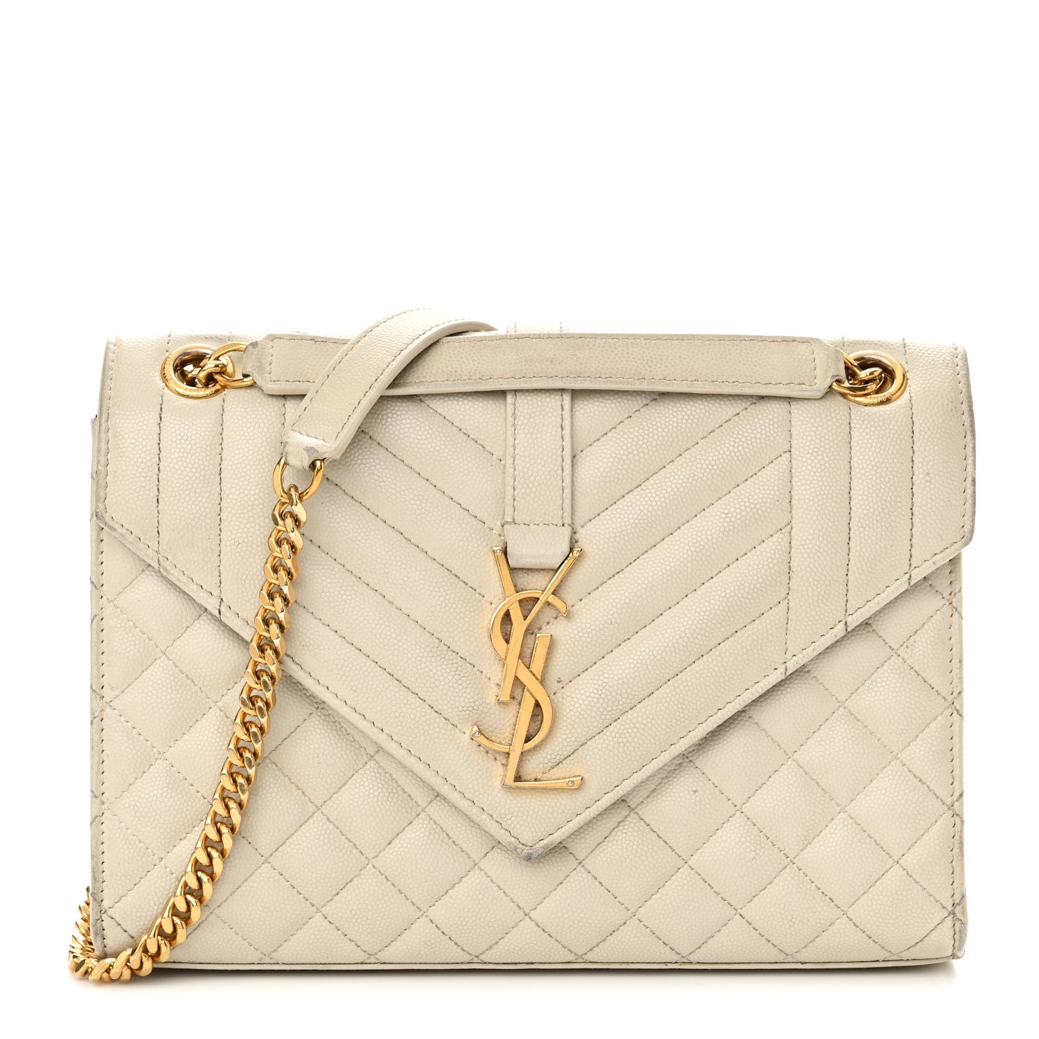 Saint Laurent Grain De Poudre Textured Mixed Matelasse Triquilt Medium Monogram Satchel Crema Soft 1 of 19