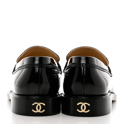 Chanel Shiny Calfskin Logo Loafers 38 Black 5 of 9