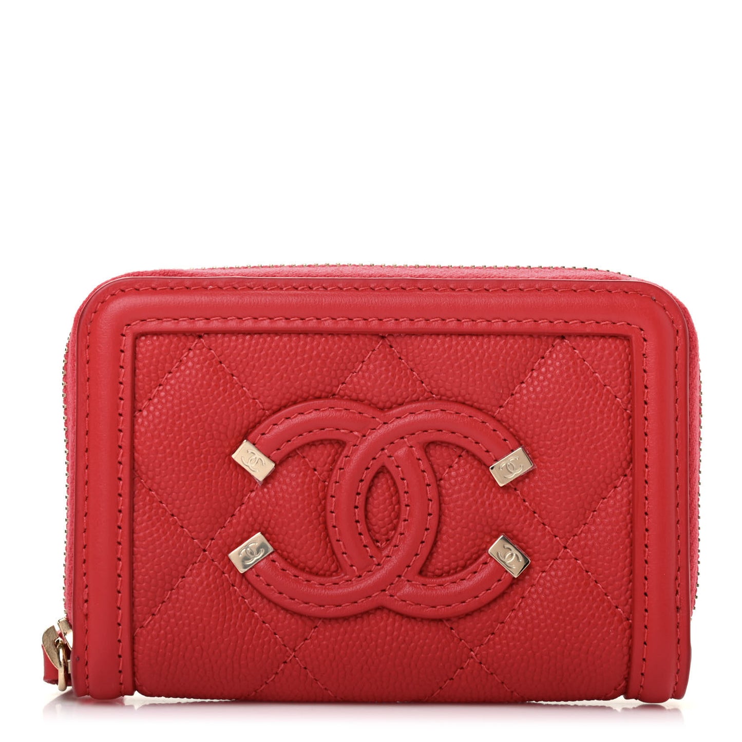 Caviar Quilted Filigree Zip Around Coin Purse Red