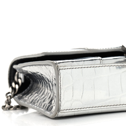 Balenciaga Metallic Calfskin Crocodile Embossed Hourglass Chain Bag Silver 7 of 8