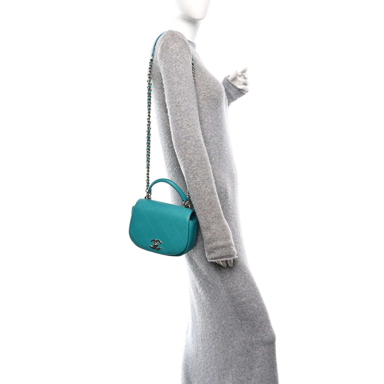 Chanel Calfskin Stitched Small Ring My Bag Flap Crossbody Turquoise 2 of 11