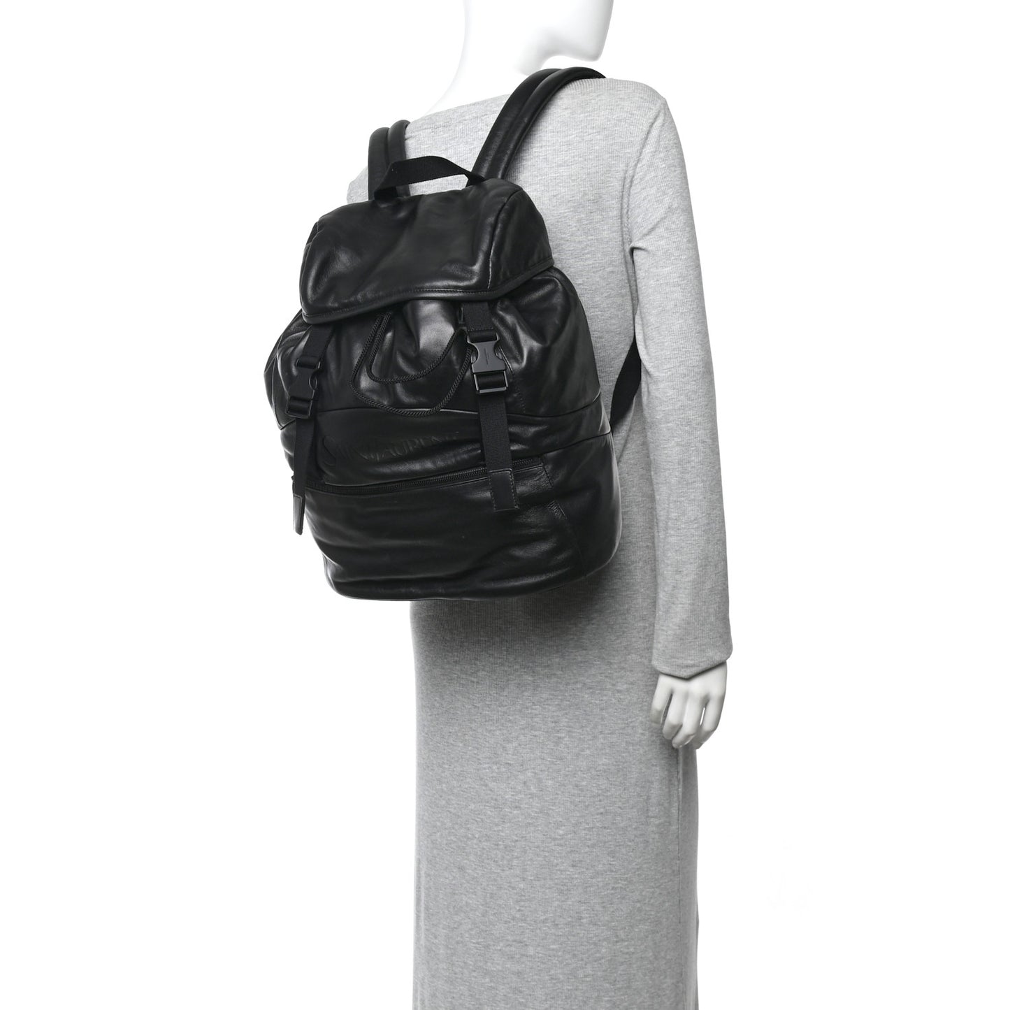 Lambskin Logo Debossed Backpack Black