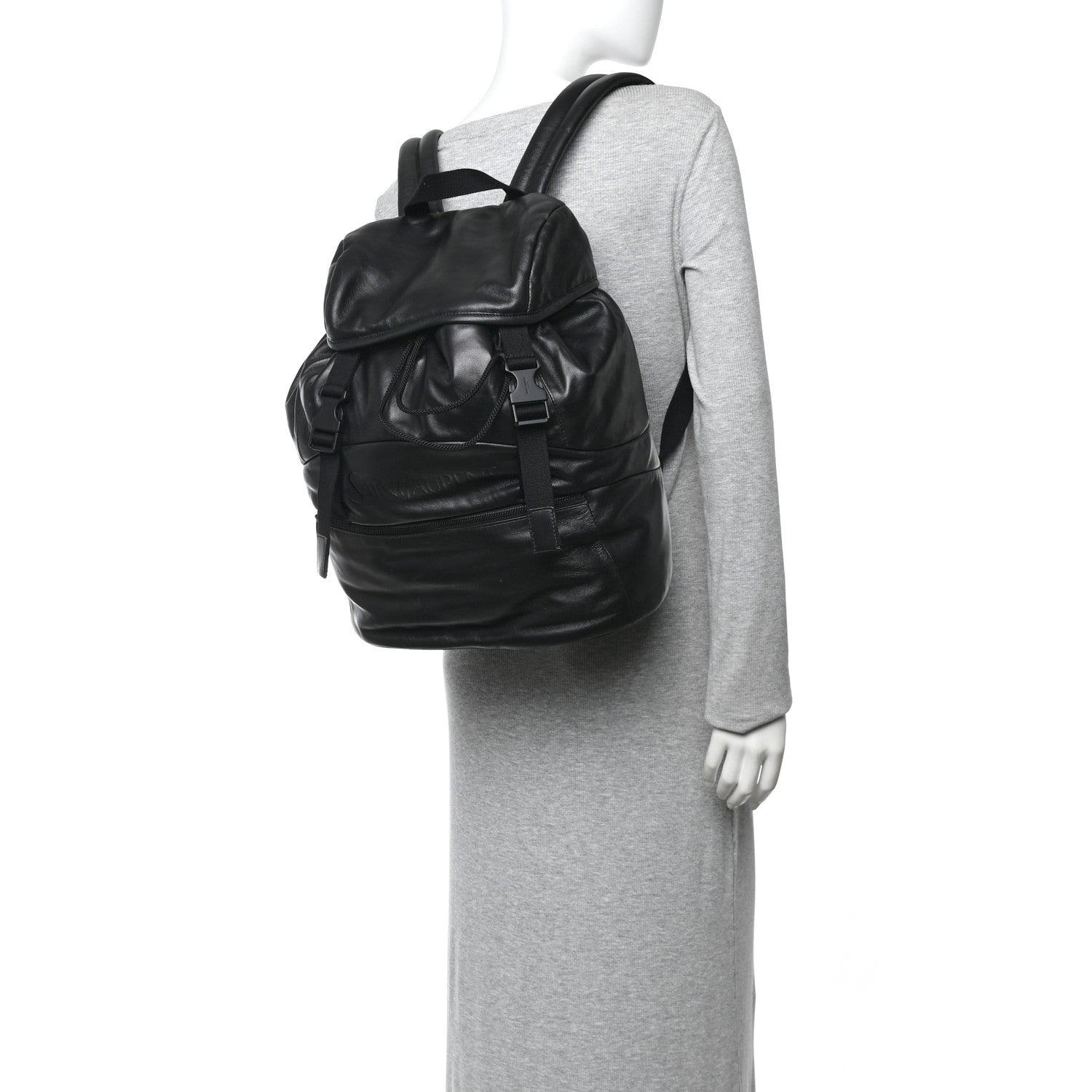 Saint Laurent Lambskin Logo Debossed Backpack Black 2 of 10