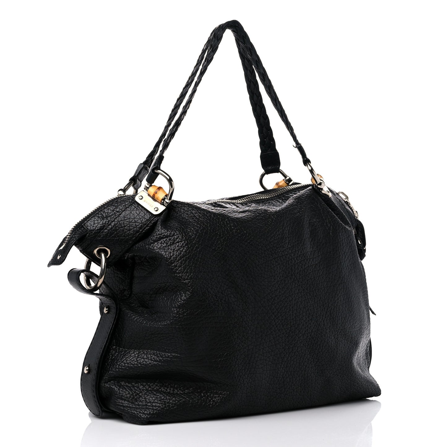 Calfskin Large Bamboo Bar Shoulder Bag Black