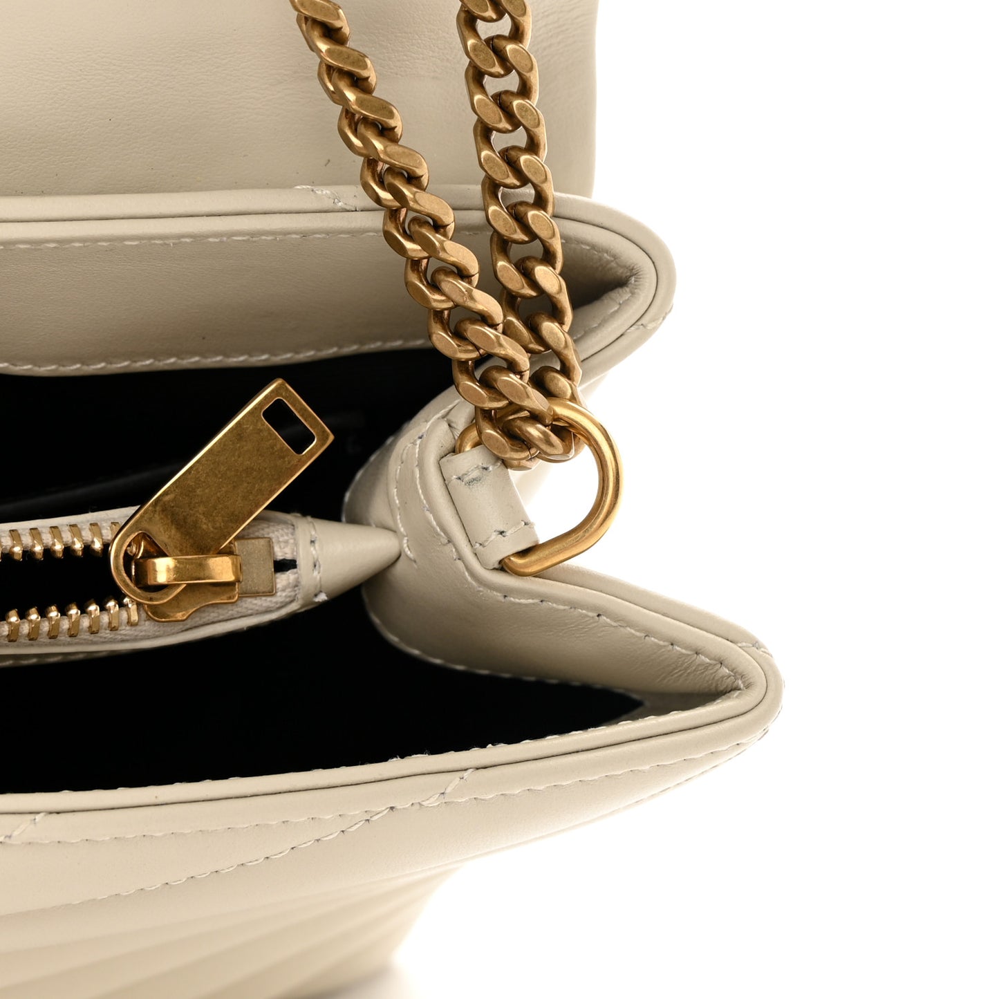 Calfskin Y Quilted Monogram Small Loulou Chain Satchel Blanc Vintage
