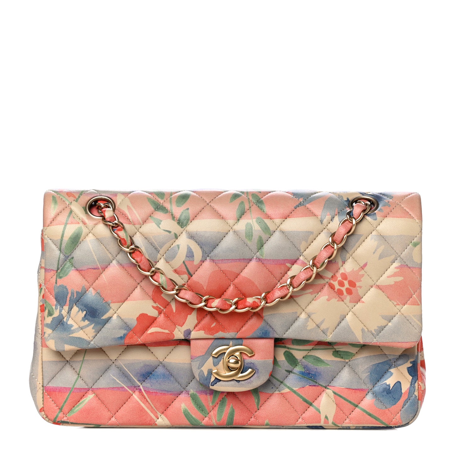 Lambskin Quilted Floral Medium Double Flap Multicolor