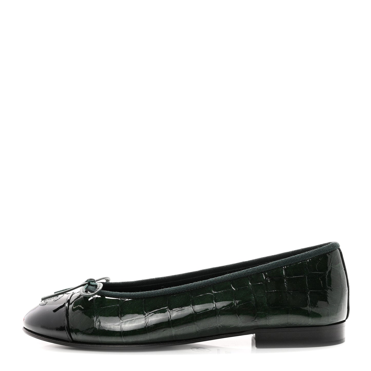 Patent Calfskin Crocodile Embossed Ballerina Flats 36.5 Dark Green Black