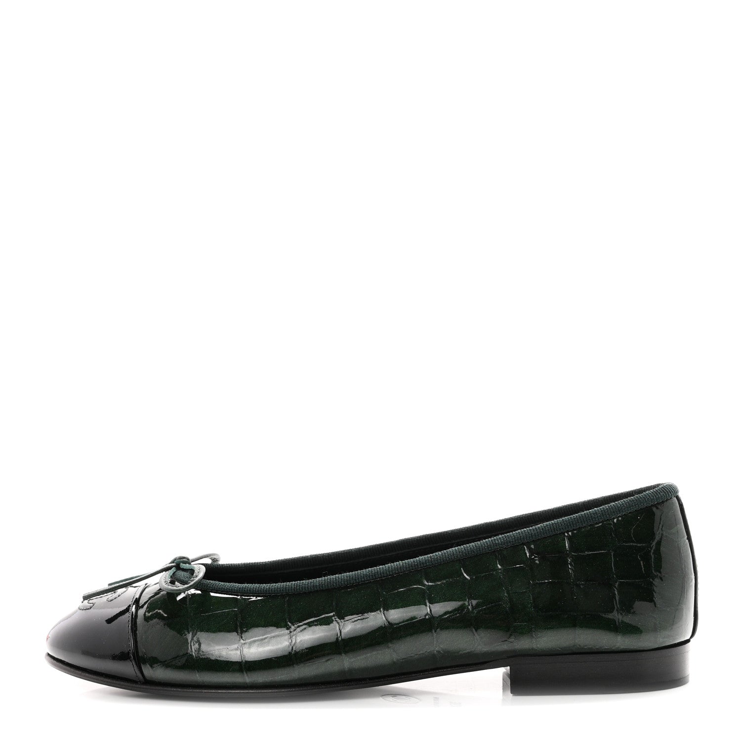 Chanel Patent Calfskin Crocodile Embossed Ballerina Flats 36.5 Dark Green Black 1 of 10