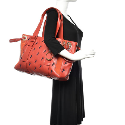 Chloe Smooth Calfskin Little Horses Embroidered Tao Zipped Tote Earthy Red 2 of 10