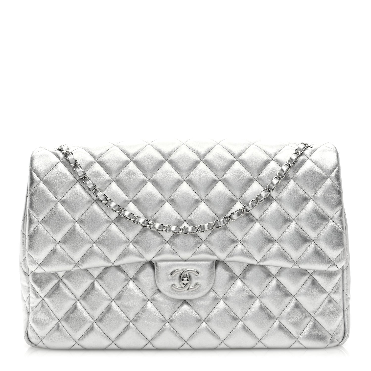 Chanel Metallic Lambskin Quilted XXL Travel Flap Bag Silver 1 of 9