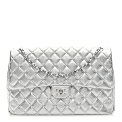 Chanel Metallic Lambskin Quilted XXL Travel Flap Bag Silver 1 of 9