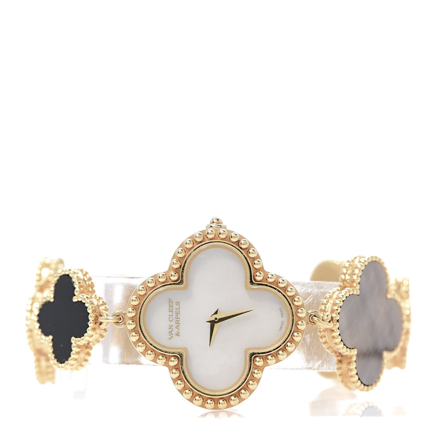 18K Yellow Gold Mother of Pearl Black Onyx 26mm Alhambra Quartz Watch