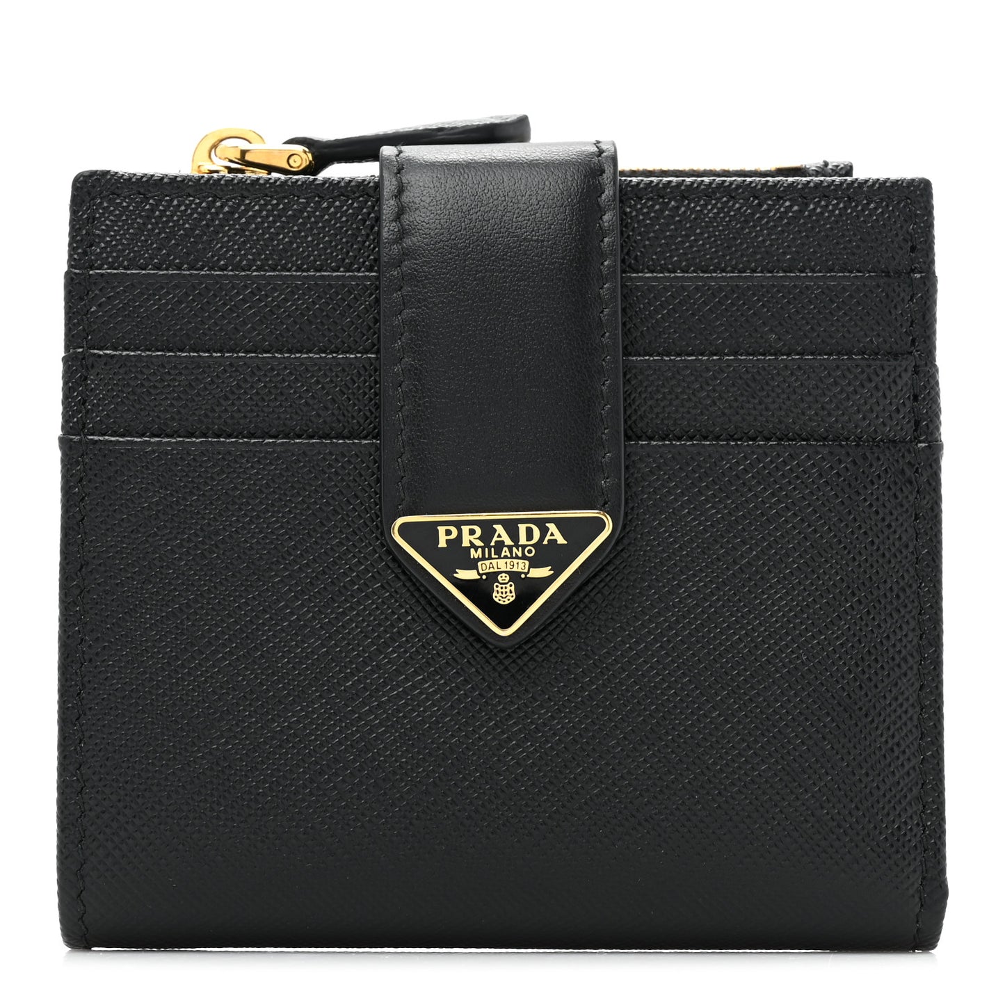 Saffiano Tab Small Triangle Compact Wallet Black