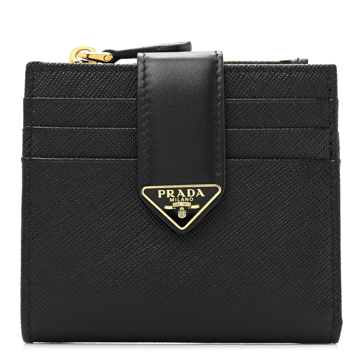 Prada Saffiano Tab Small Triangle Compact Wallet Black 1 of 11