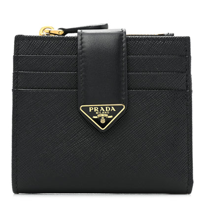 Prada Saffiano Tab Small Triangle Compact Wallet Black 1 of 11