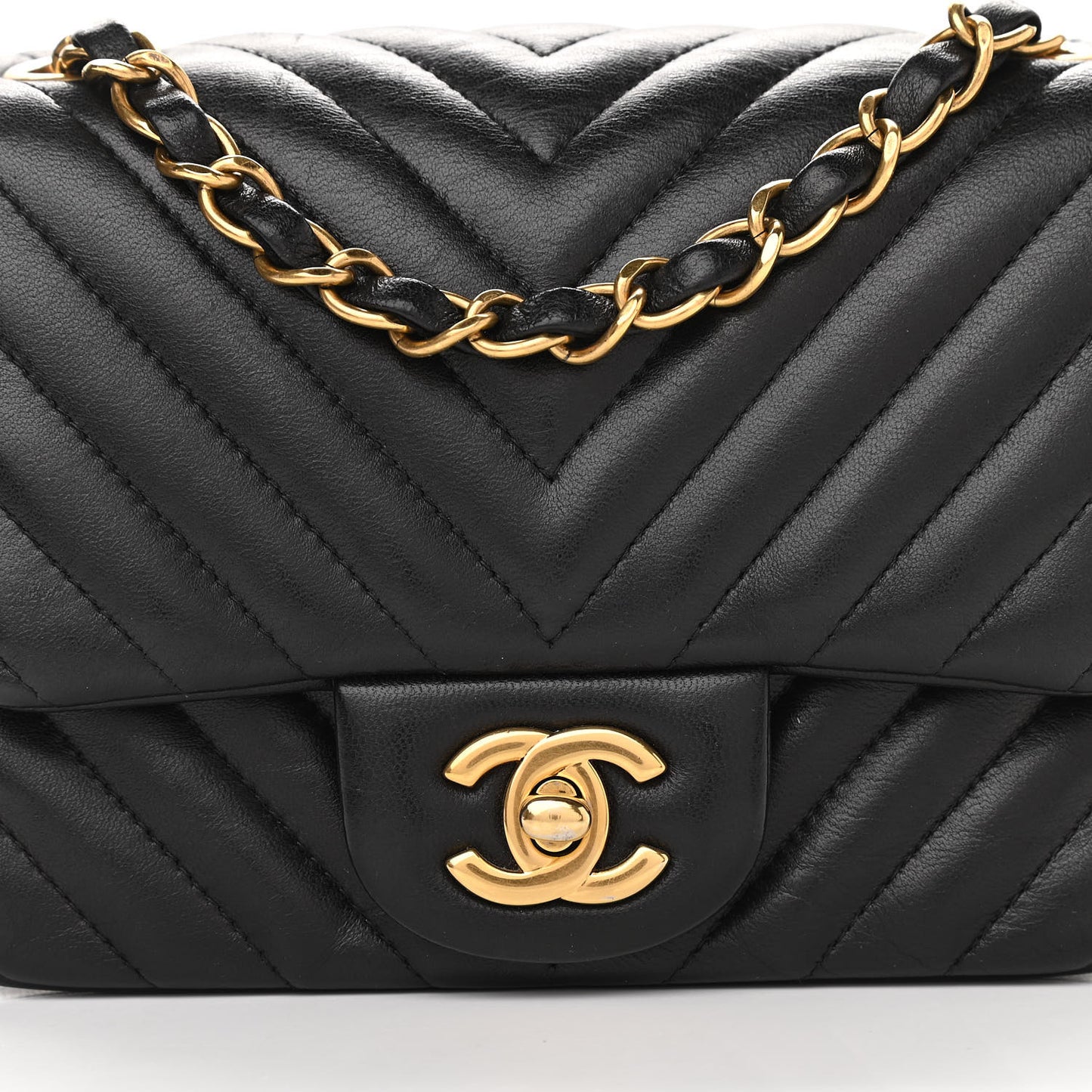 Lambskin Chevron Quilted Mini Square Flap Black
