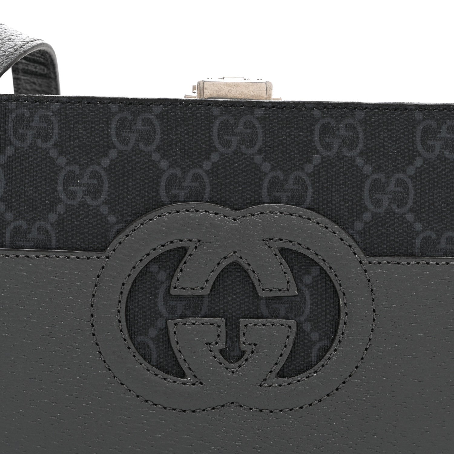 Gucci GG Supreme Monogram Textured Dollar Calfskin Mini New Basket Shoulder Bag Black Grey 8 of 10