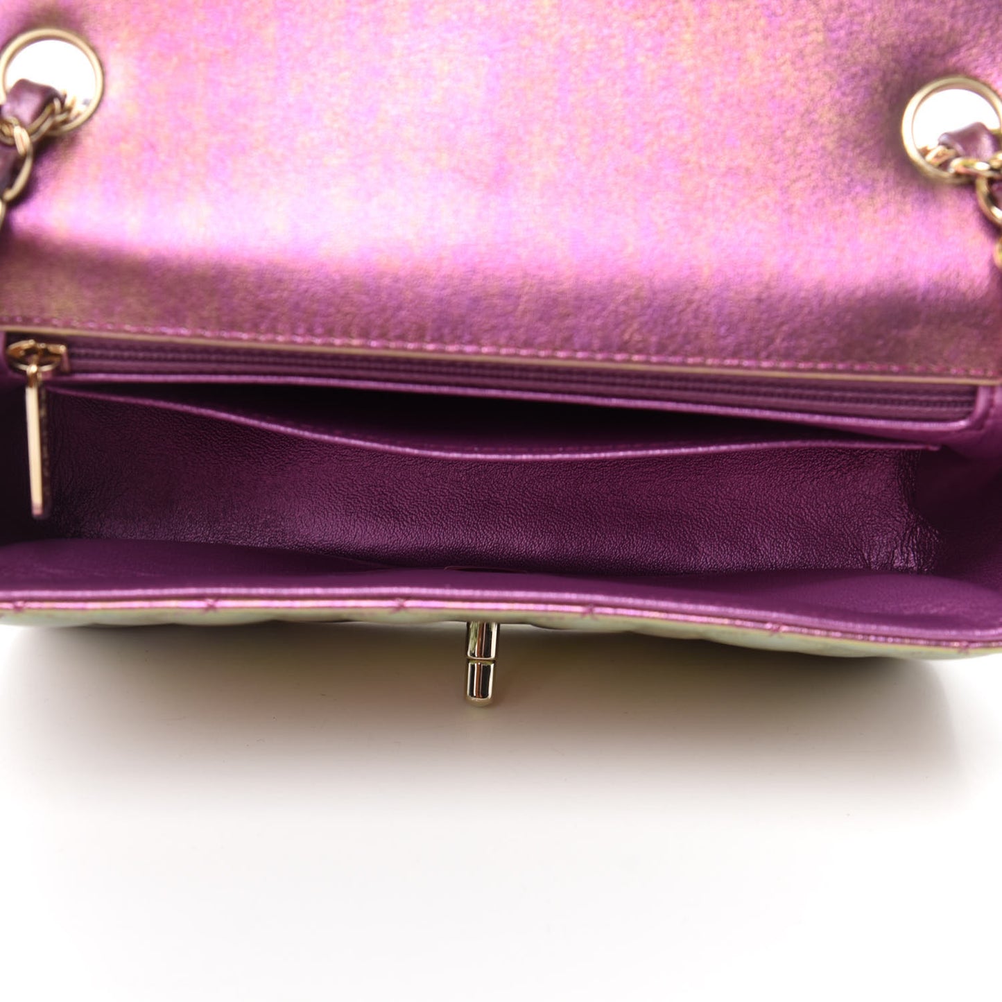 Iridescent Lambskin Quilted Mini Rectangular Flap Purple