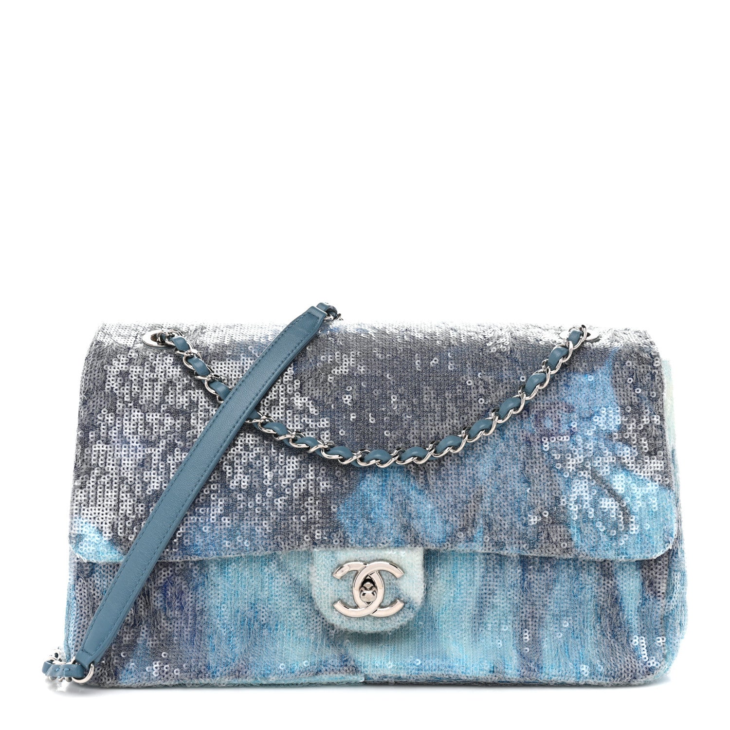 Chanel Sequin Large Waterfall Flap Light Blue 1 of 14