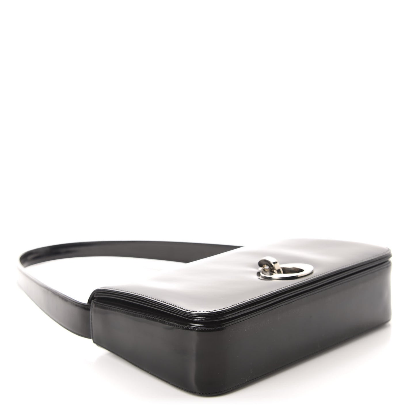 Glazed Calfskin Shoulder Bag Black