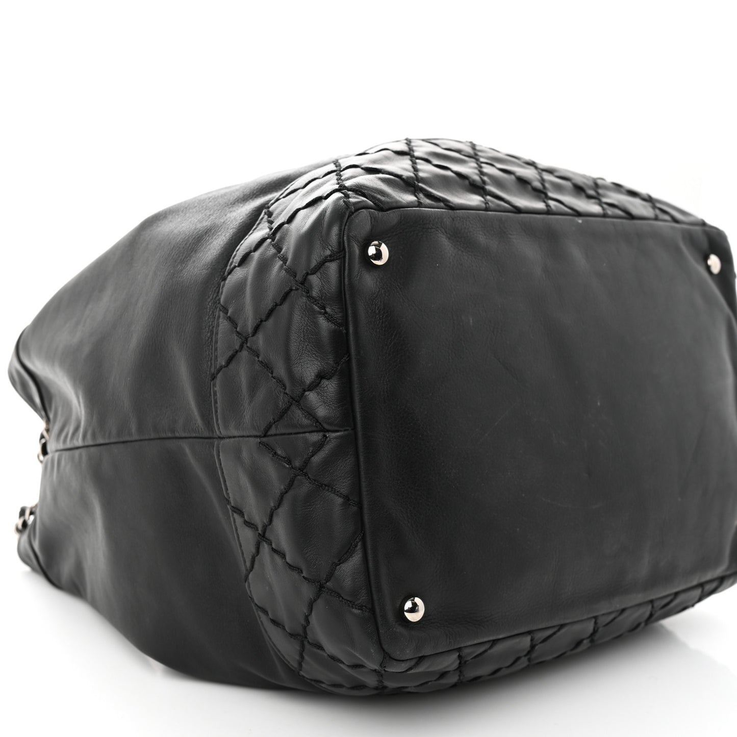 Calfskin Drawstring CC Bucket Bag Black