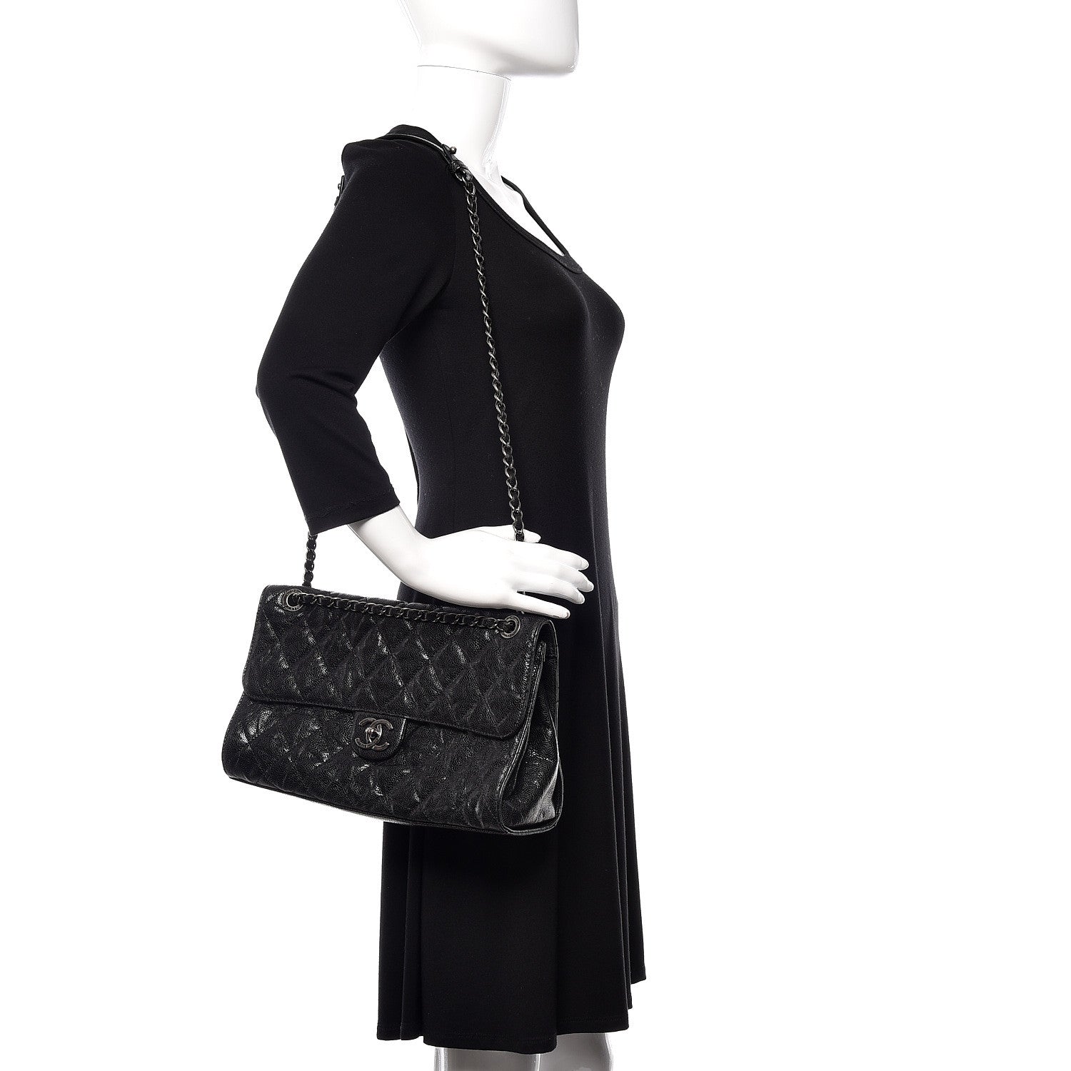 Chanel Crumpled Grained Calfskin Jumbo CC Crave Flap Black 2 of 12