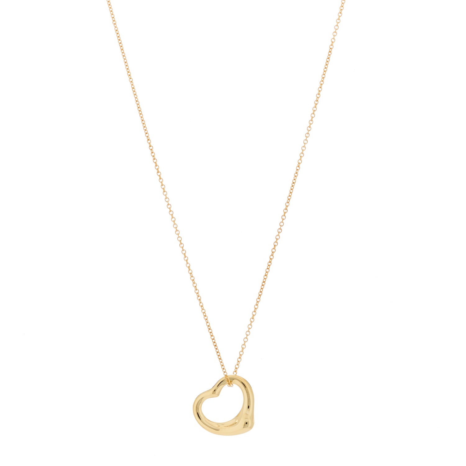 Tiffany 18K Yellow Gold 16mm Elsa Peretti Open Heart Pendant Necklace 1 of 7