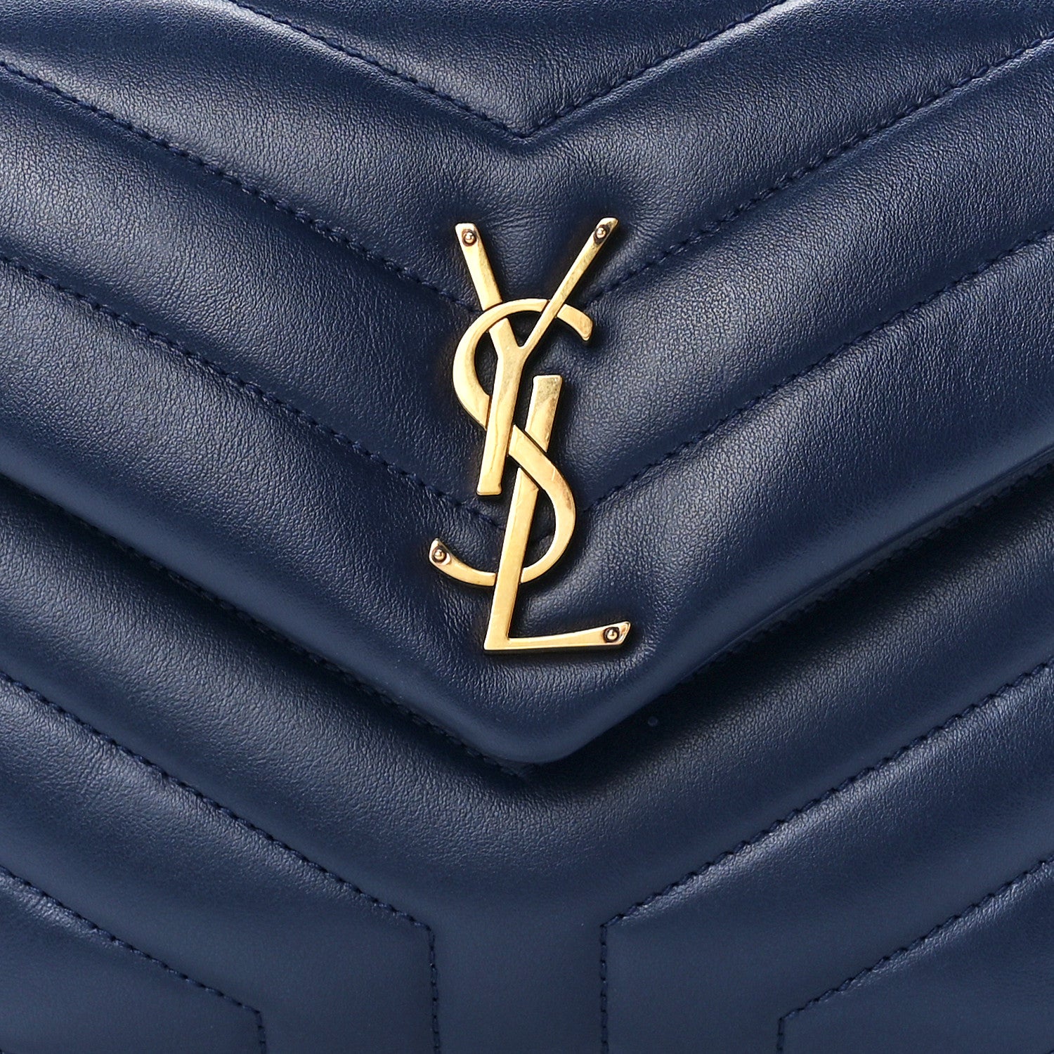Saint Laurent Calfskin Y Quilted Monogram Small Loulou Chain Satchel Blue Charron 9 of 12