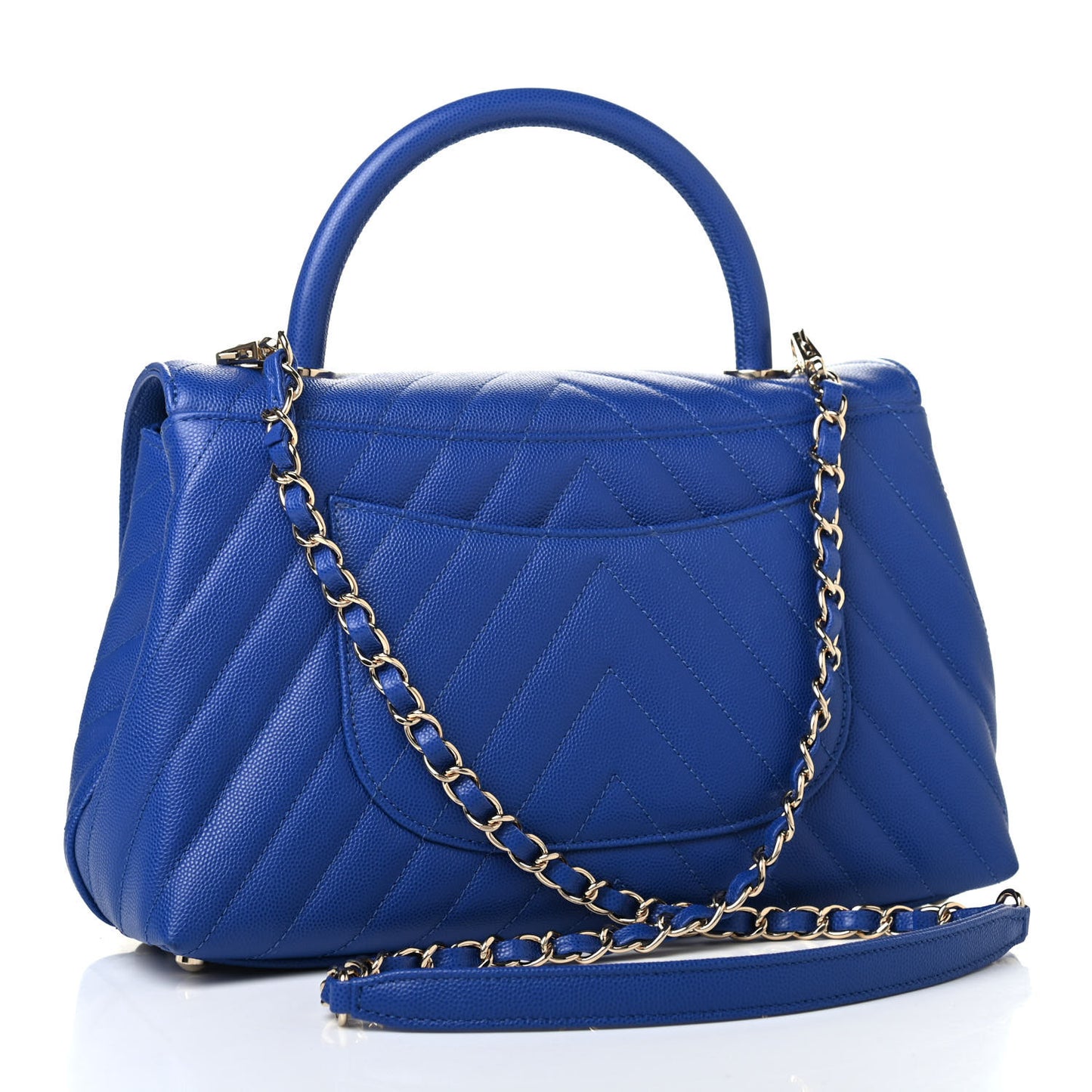 Caviar Chevron Quilted Small Coco Handle Flap Blue