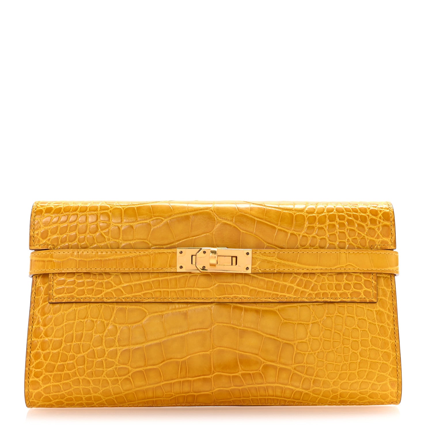 Hermes Shiny Alligator Kelly Longue Wallet Jaune Ambre 1 of 10