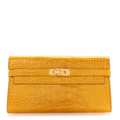 Hermes Shiny Alligator Kelly Longue Wallet Jaune Ambre 1 of 10